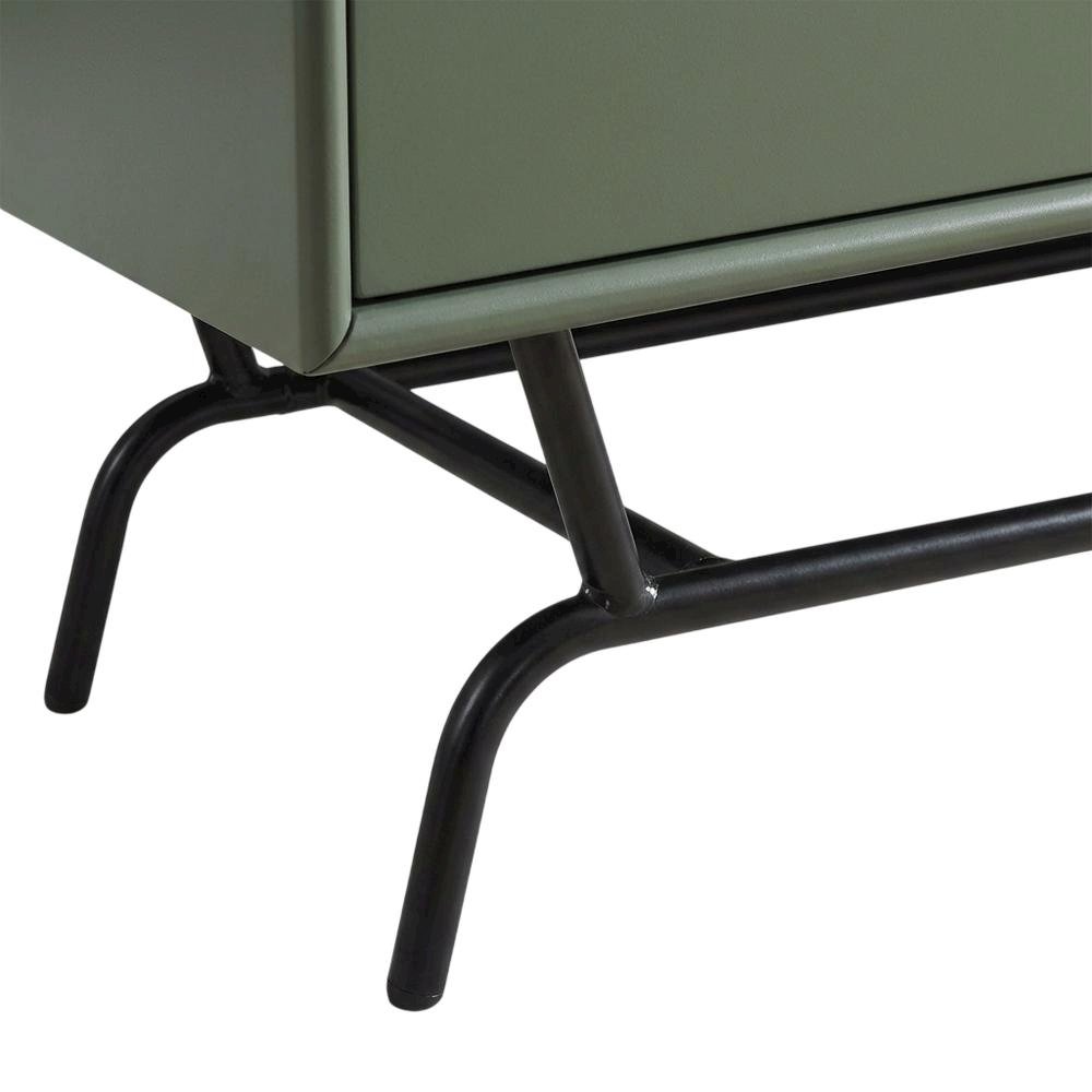 Sage Green and Black Wooden TV Stand with Multi-Storage Compartments. Picture 6