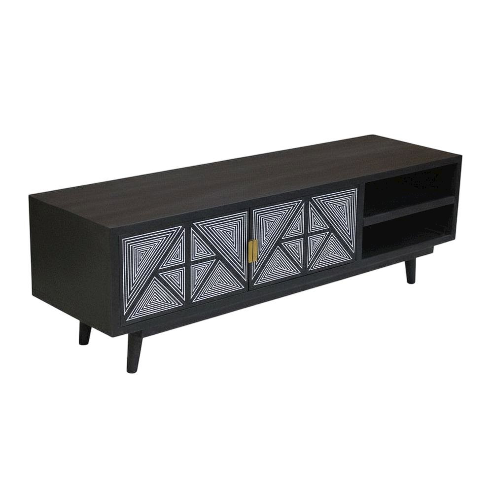 Black Art Deco TV Stand with 2 Doors and Engineered Wood Construction. Picture 1