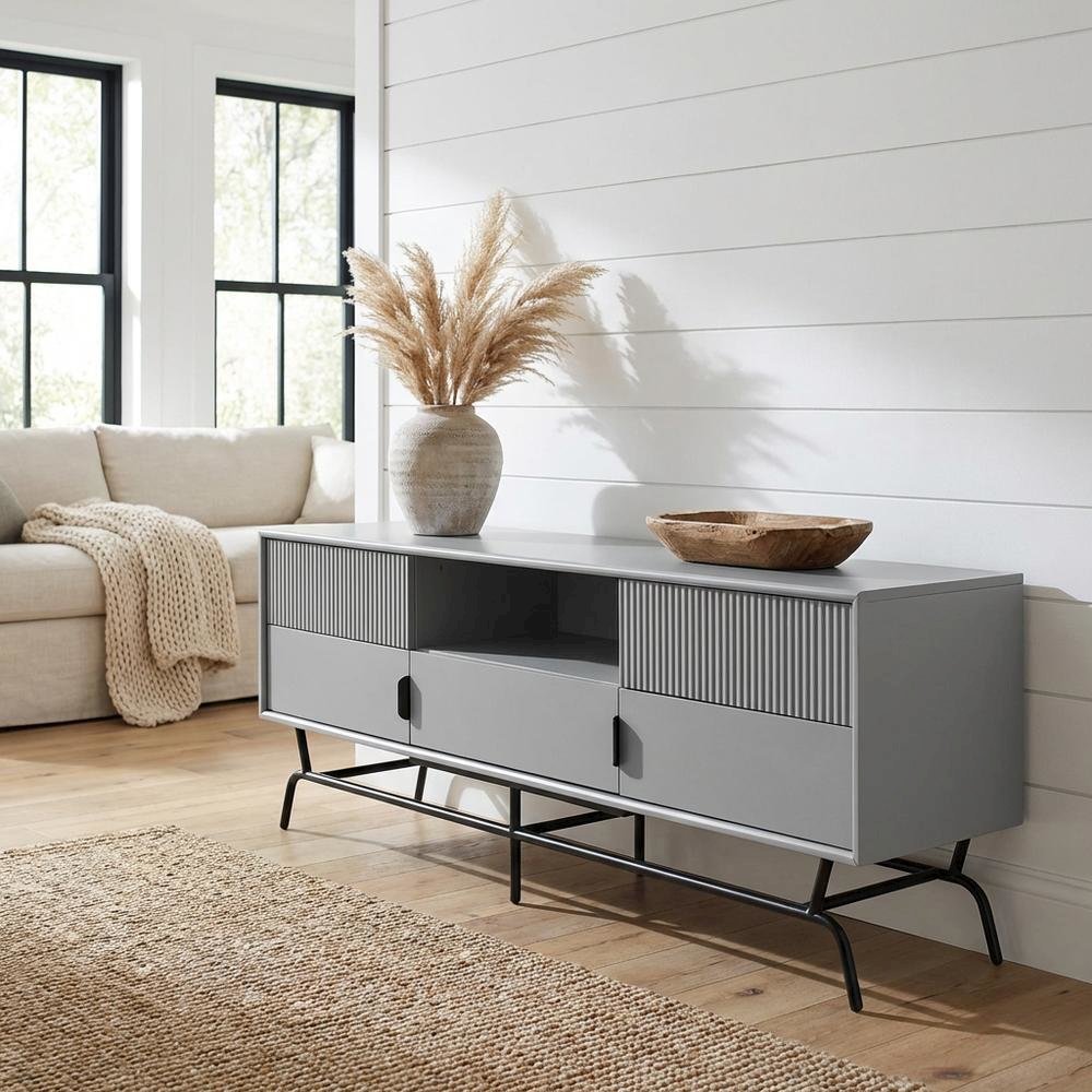 Contemporary Gray TV Stand, TVs up to 65 inches, engineered wood construction. Picture 2
