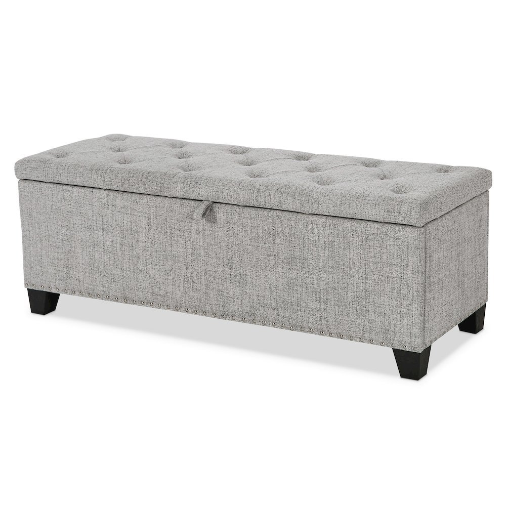 Light Gray Ottoman with Storage – Upholstered Storage Bench for Bedroom, Entry. Picture 4