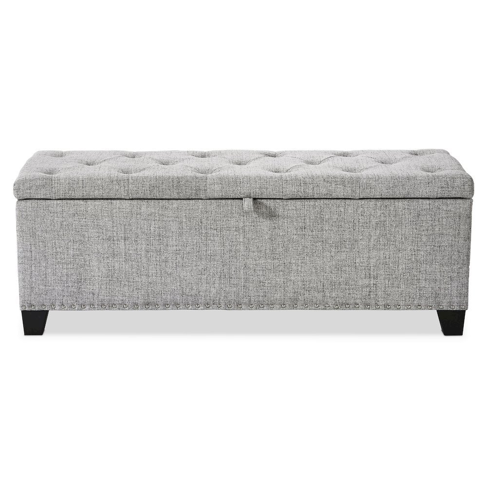 Light Gray Ottoman with Storage – Upholstered Storage Bench for Bedroom, Entry. Picture 5
