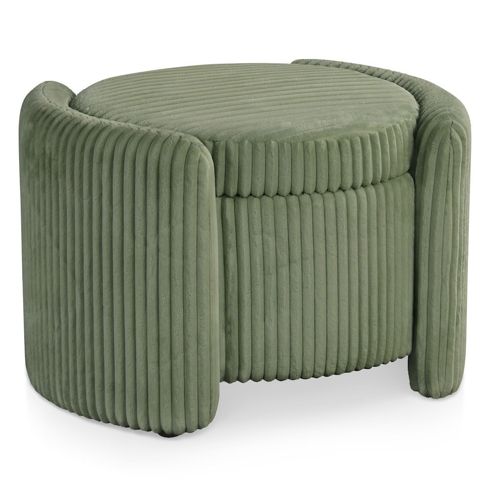 Green Round Ottoman with Storage – Fabric Ottoman Coffee Table for Living Room. Picture 4