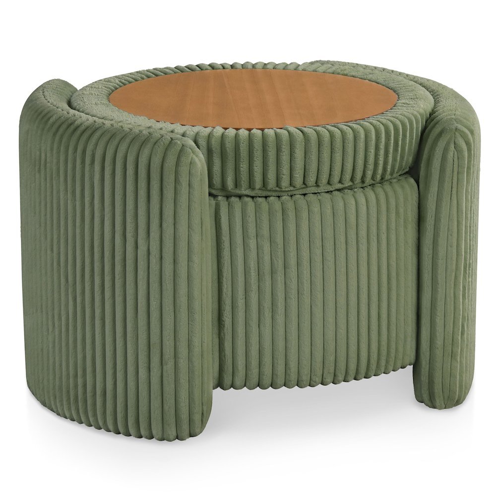 Green Round Ottoman with Storage – Fabric Ottoman Coffee Table for Living Room. Picture 5