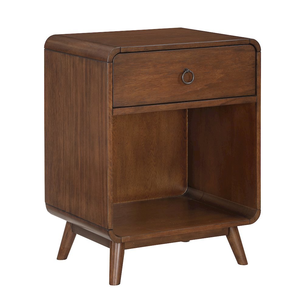 Brown Wooden Nightstand – 1 Drawer Side Table for Bedroom Décor and Storage. Picture 1