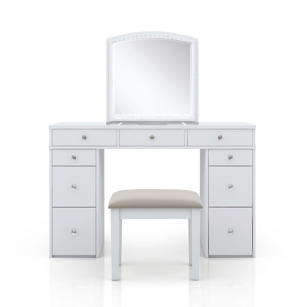 White Makeup Vanity Desk with Mirror and LED Lights – Vanity Desk Set With Stool. Picture 4