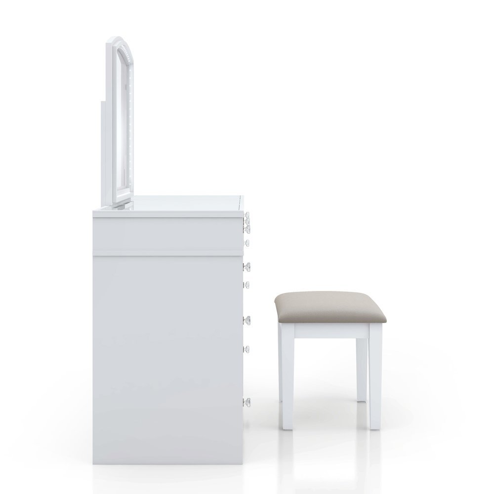 White Makeup Vanity Desk with Mirror and LED Lights – Vanity Desk Set With Stool. Picture 5