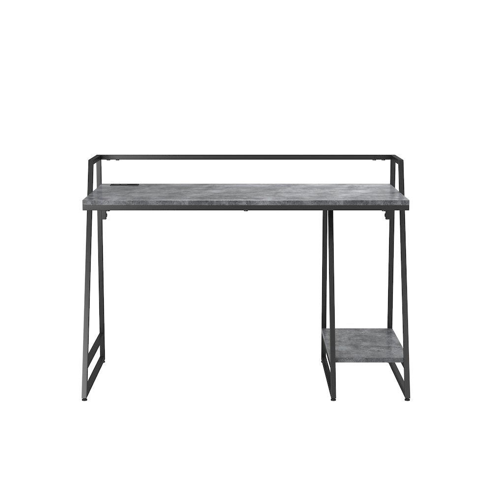 Gray Writing Desk – Metal Computer Desk or Home Office Table with USB. Picture 1