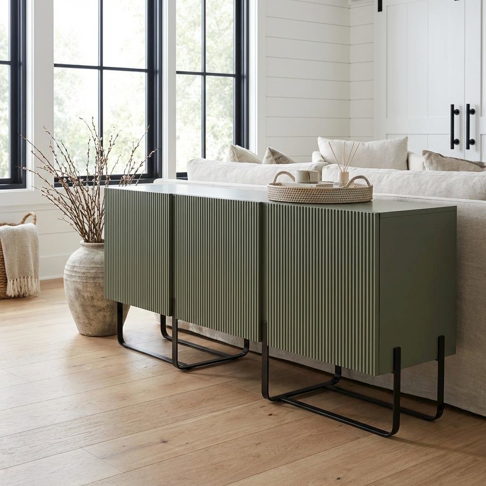 Modern wood TV stand with 3 cabinets for living rooms. Picture 2