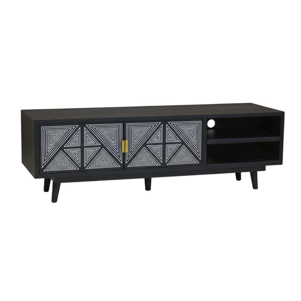 Black Art Deco TV Stand with 2 Doors and Engineered Wood Construction. Picture 4