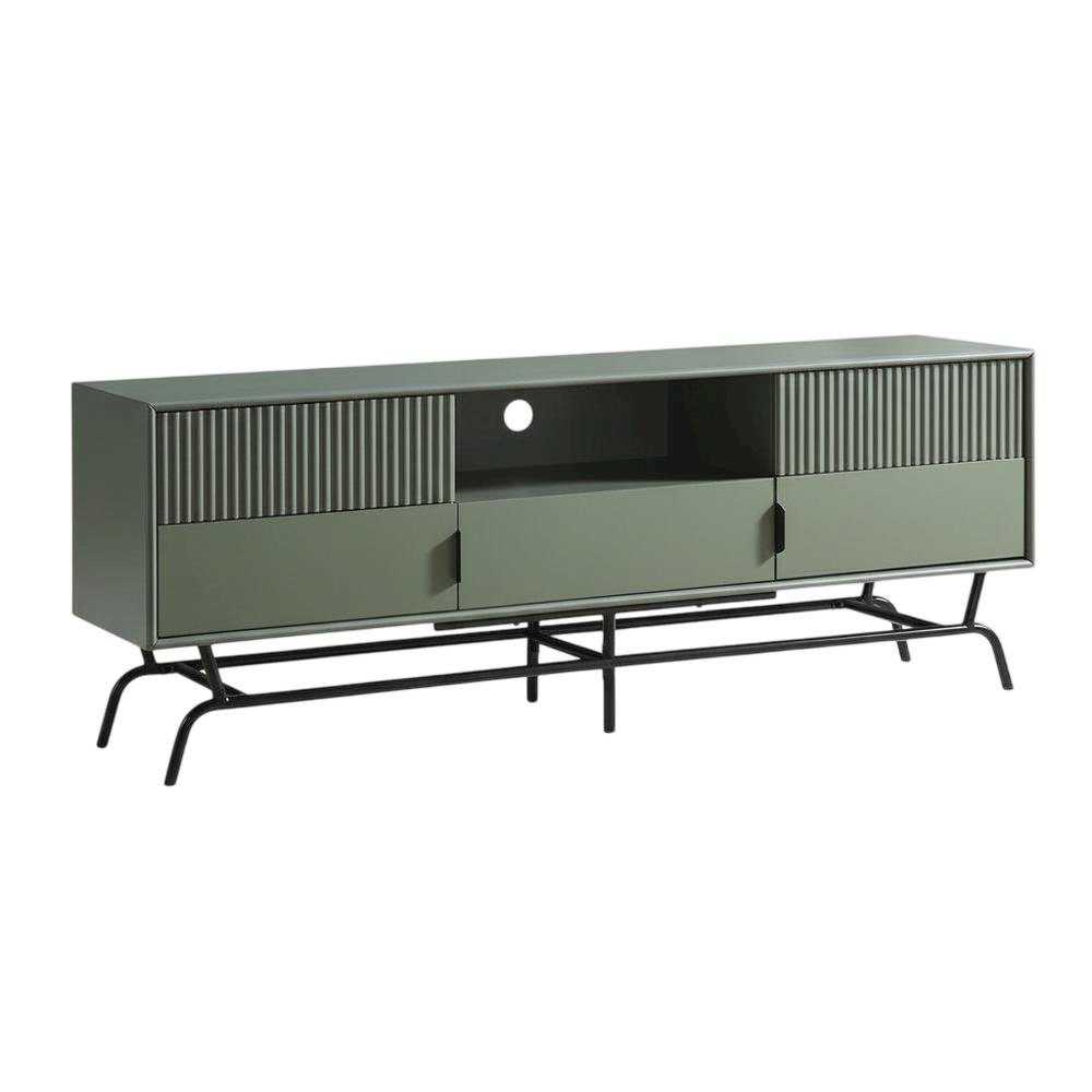 Sage Green and Black Wooden TV Stand with Multi-Storage Compartments. Picture 1