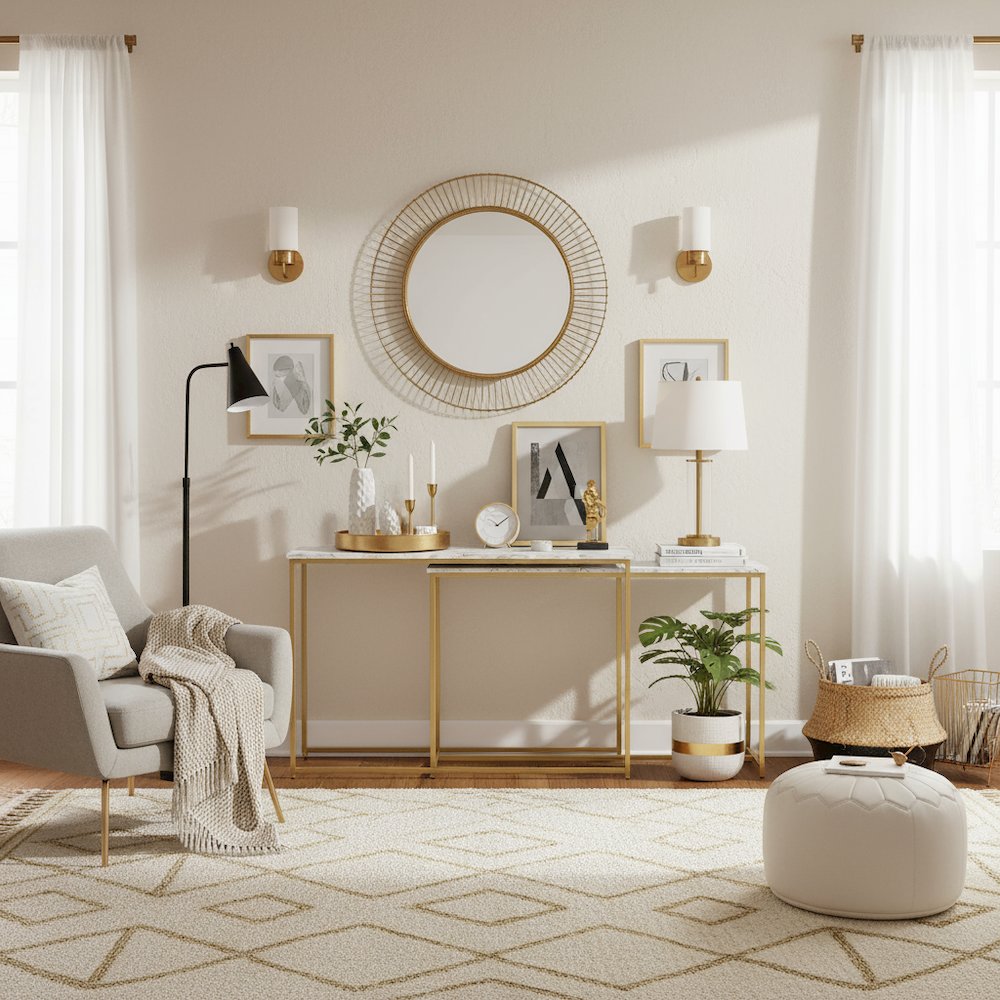 White Set of 2 Nesting Tables – Narrow Long Sofa Tables for Behind Couch. Picture 2