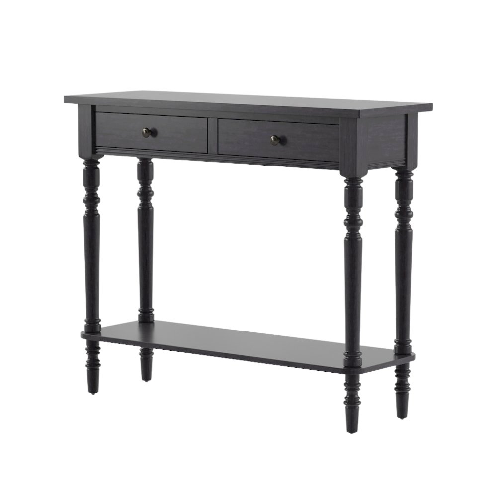 Gray Narrow Console Table – Entryway Table with 2 Drawers and Storage Shelf. Picture 1