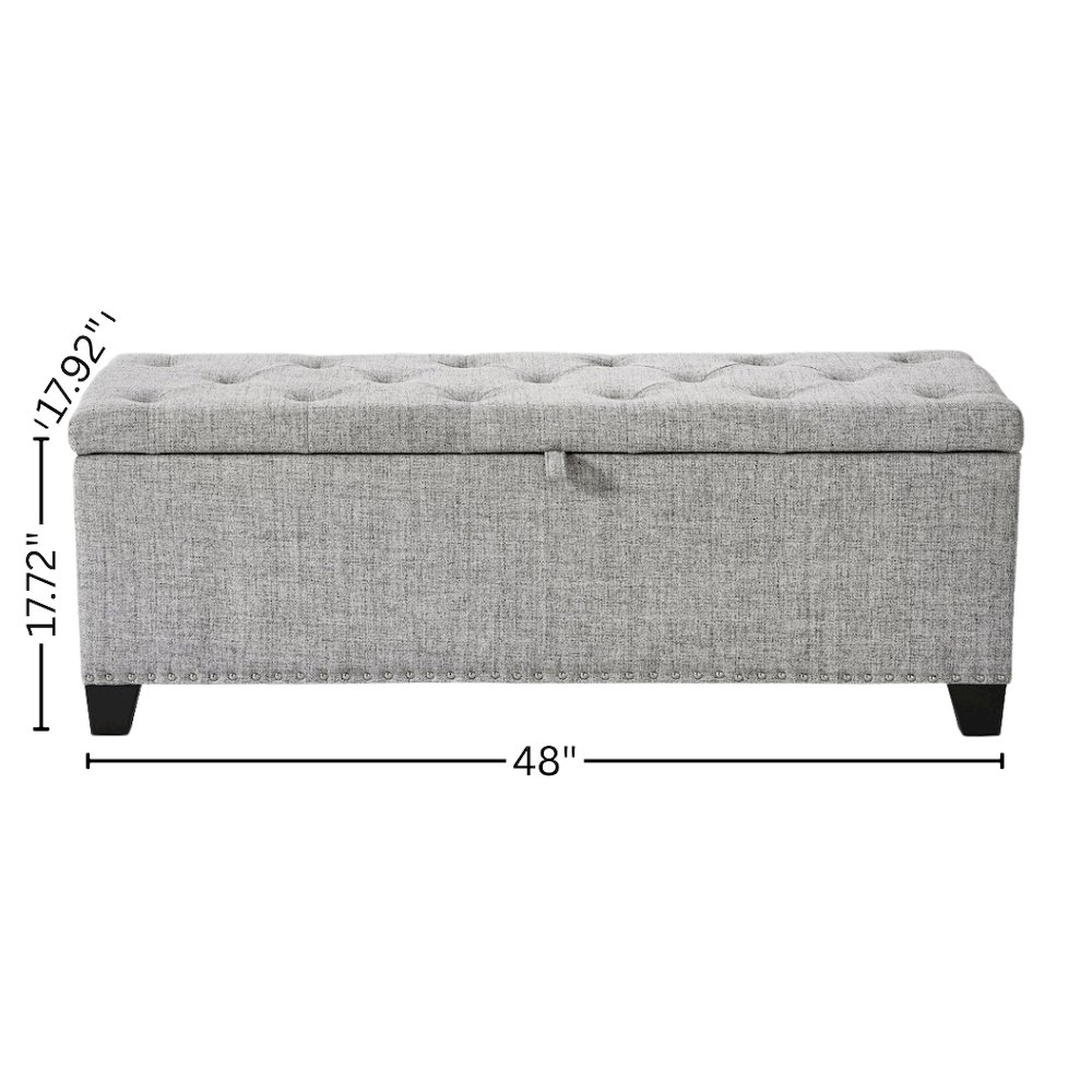 Light Gray Ottoman with Storage – Upholstered Storage Bench for Bedroom, Entry. Picture 7