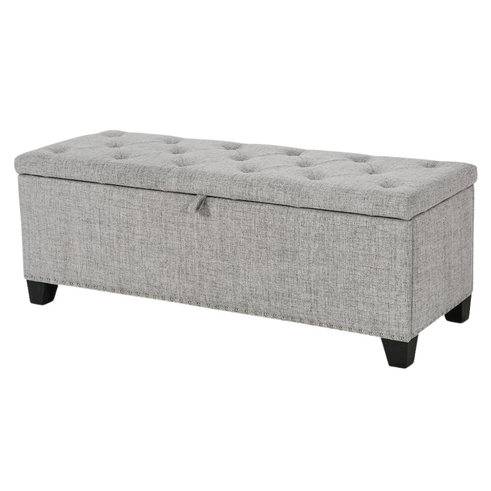 Light Gray Ottoman with Storage – Upholstered Storage Bench for Bedroom, Entry. Picture 1