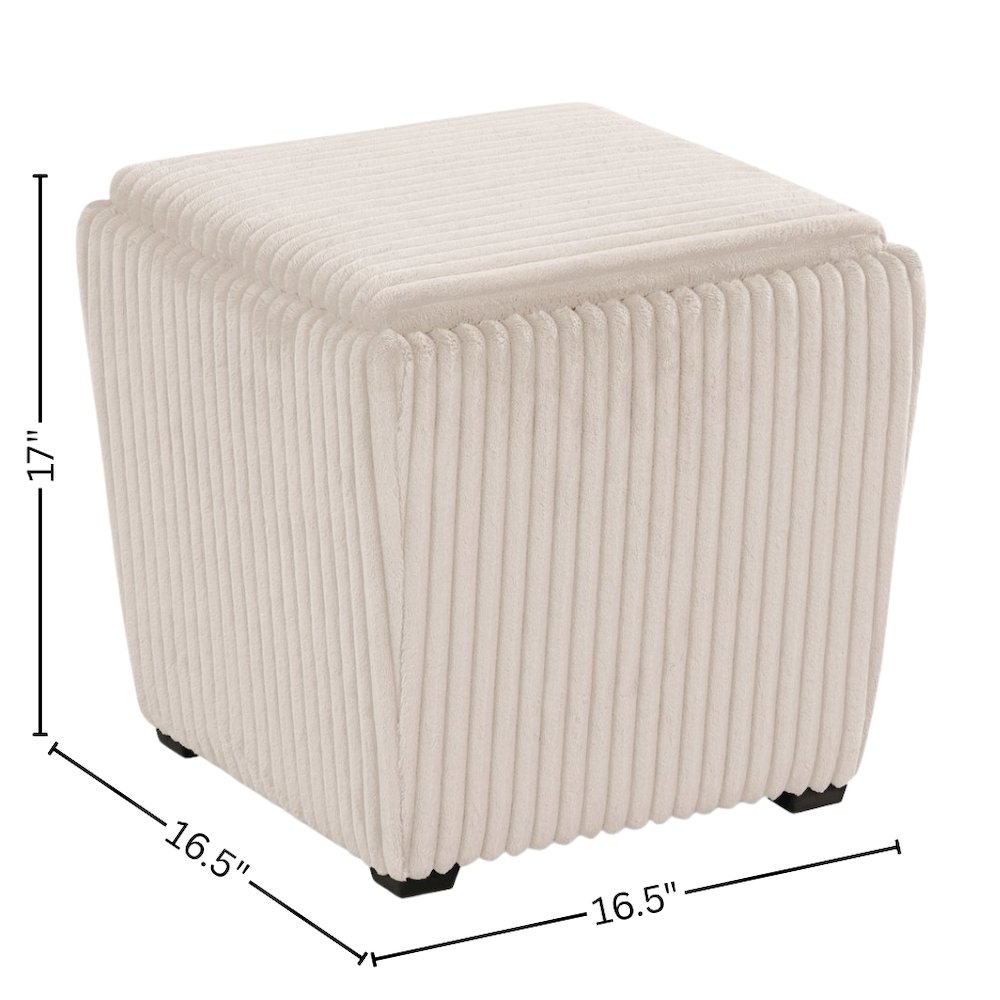 Beige Pink Storage Ottoman with Flip Top Tray – Upholstered Ottoman Table. Picture 7
