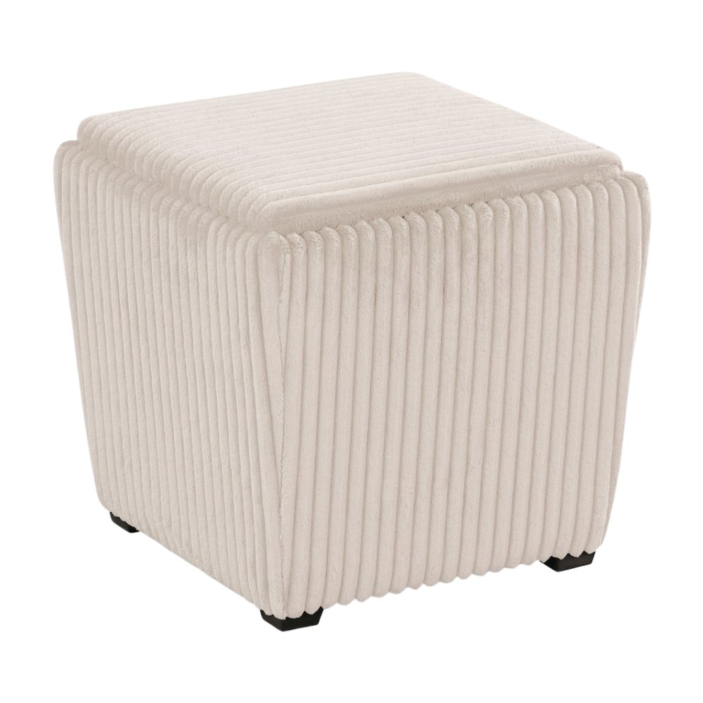 Beige Pink Storage Ottoman with Flip Top Tray – Upholstered Ottoman Table. Picture 1