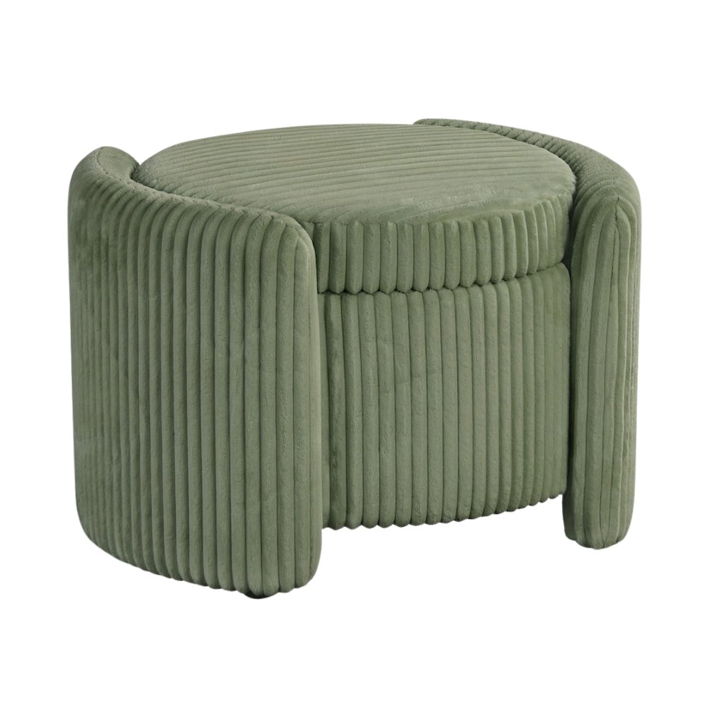 Green Round Ottoman with Storage – Fabric Ottoman Coffee Table for Living Room. Picture 1