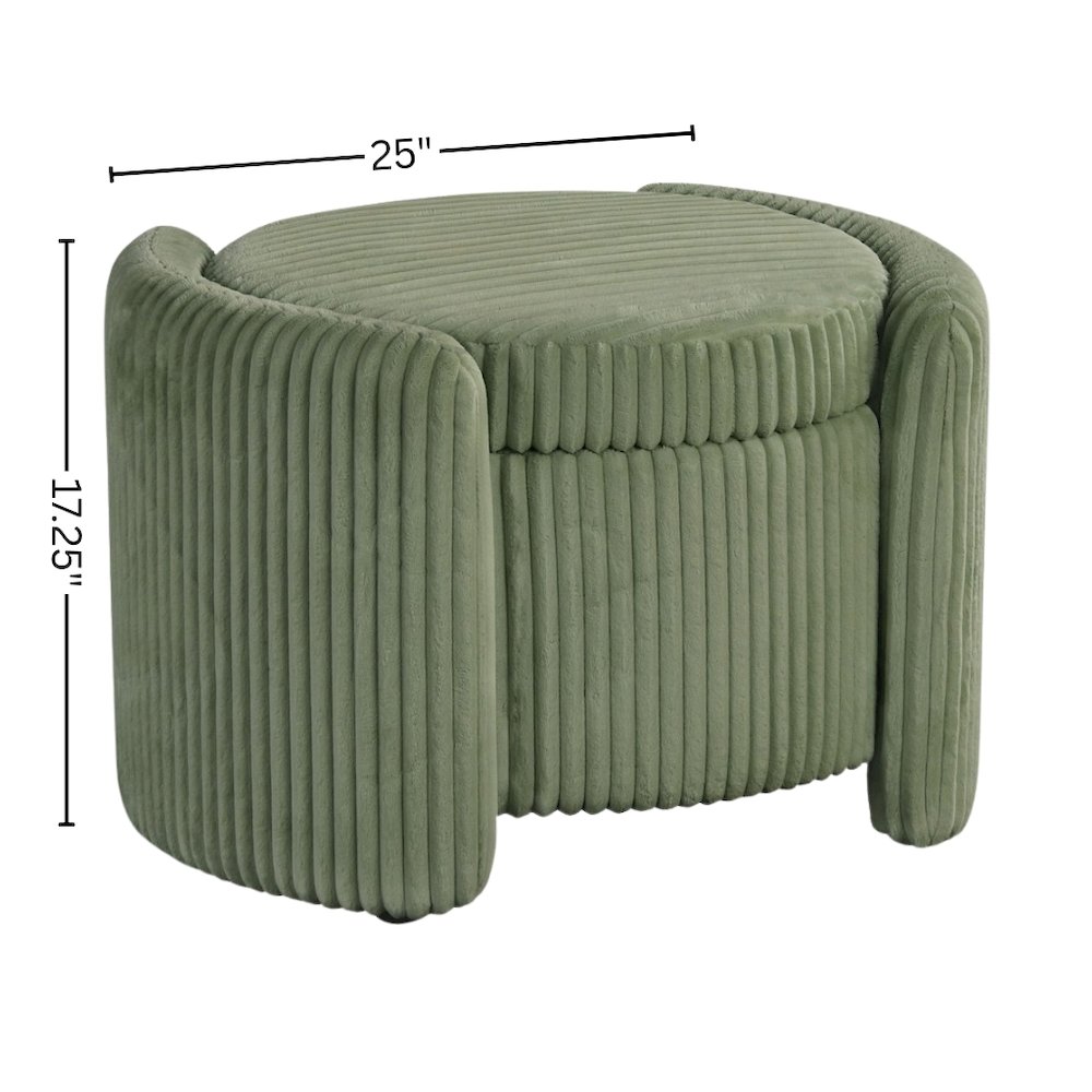 Green Round Ottoman with Storage – Fabric Ottoman Coffee Table for Living Room. Picture 7
