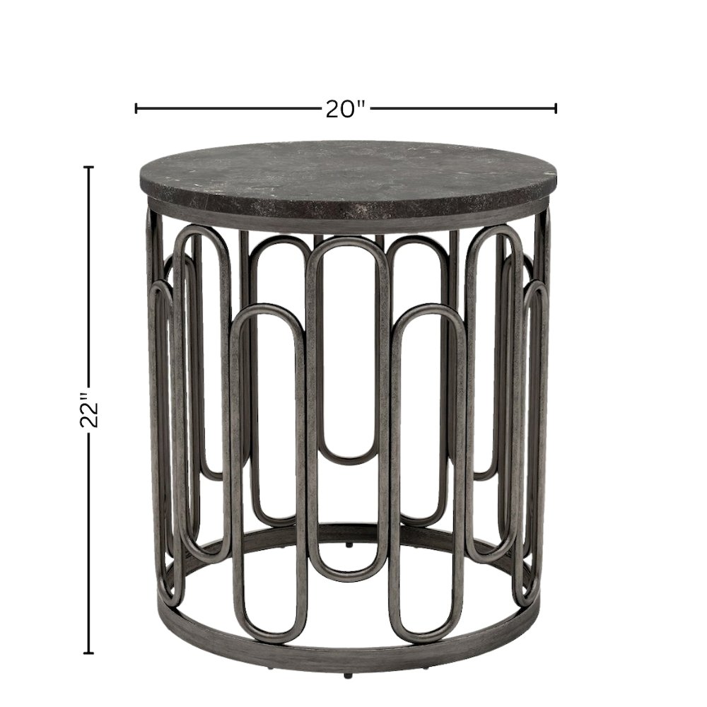 Gray Marble Top Round End Table with Black Iron Base – Small Marble End Table. Picture 4