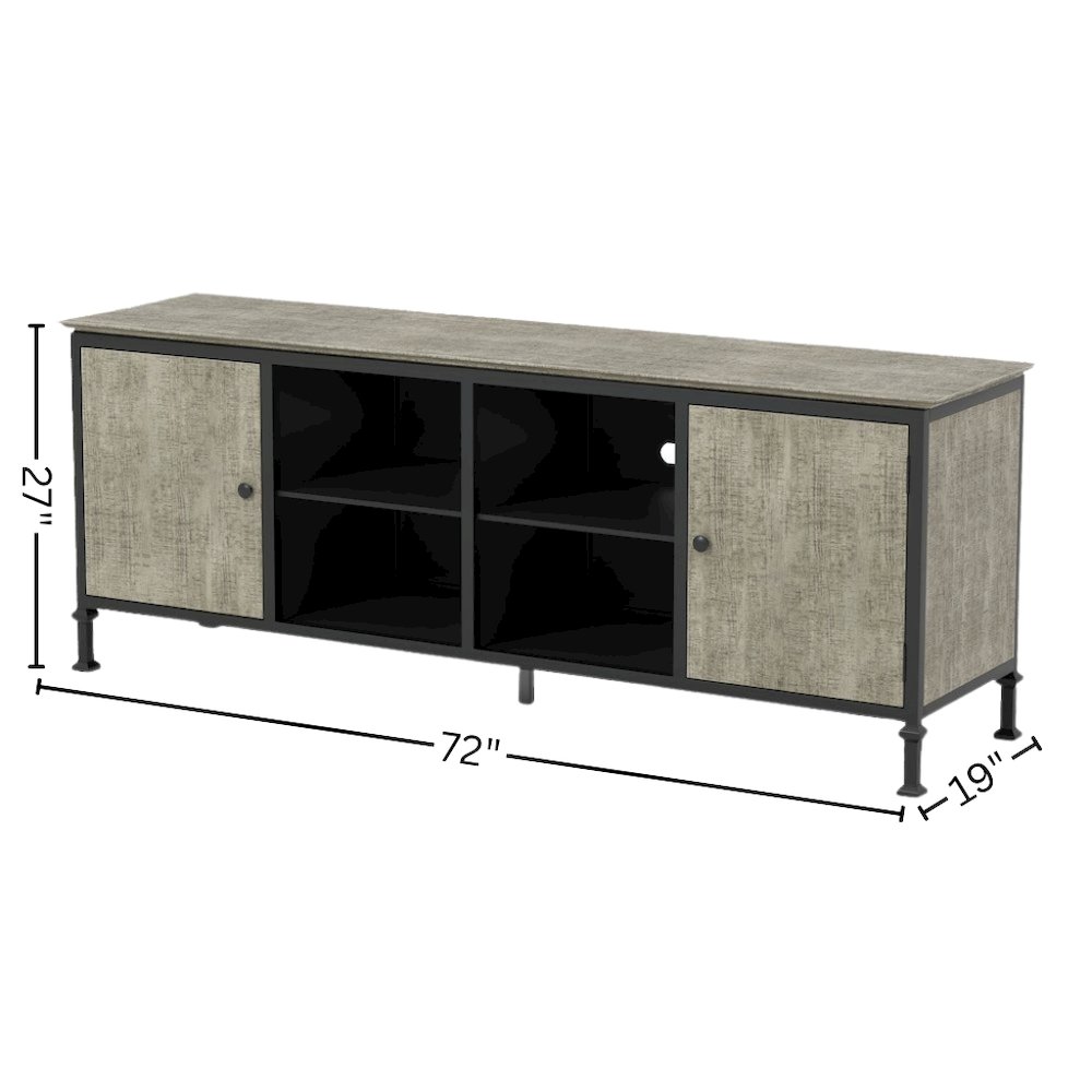 Gray Industrial TV Stand – 72 Inch Wide Entertainment Center For Living Room. Picture 7