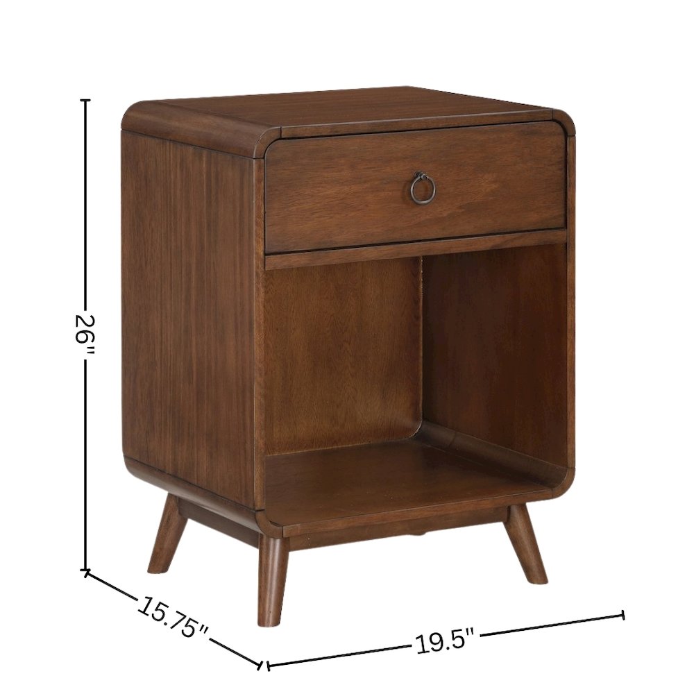Brown Wooden Nightstand – 1 Drawer Side Table for Bedroom Décor and Storage. Picture 6