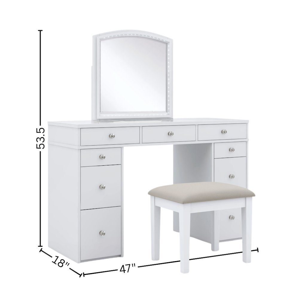 White Makeup Vanity Desk with Mirror and LED Lights – Vanity Desk Set With Stool. Picture 7