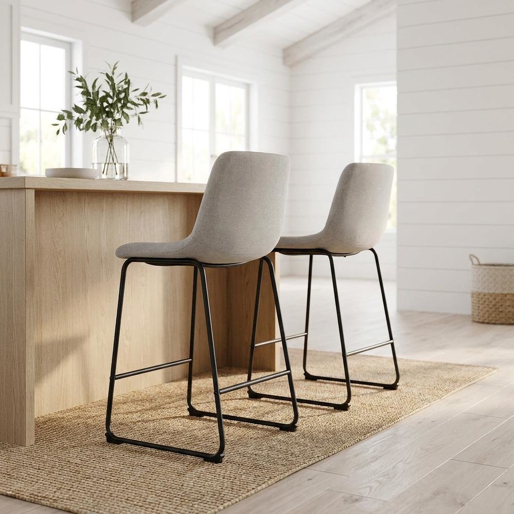 Grey upholstered dining chairs, set of 2, modern design, comfortable seating. Picture 2
