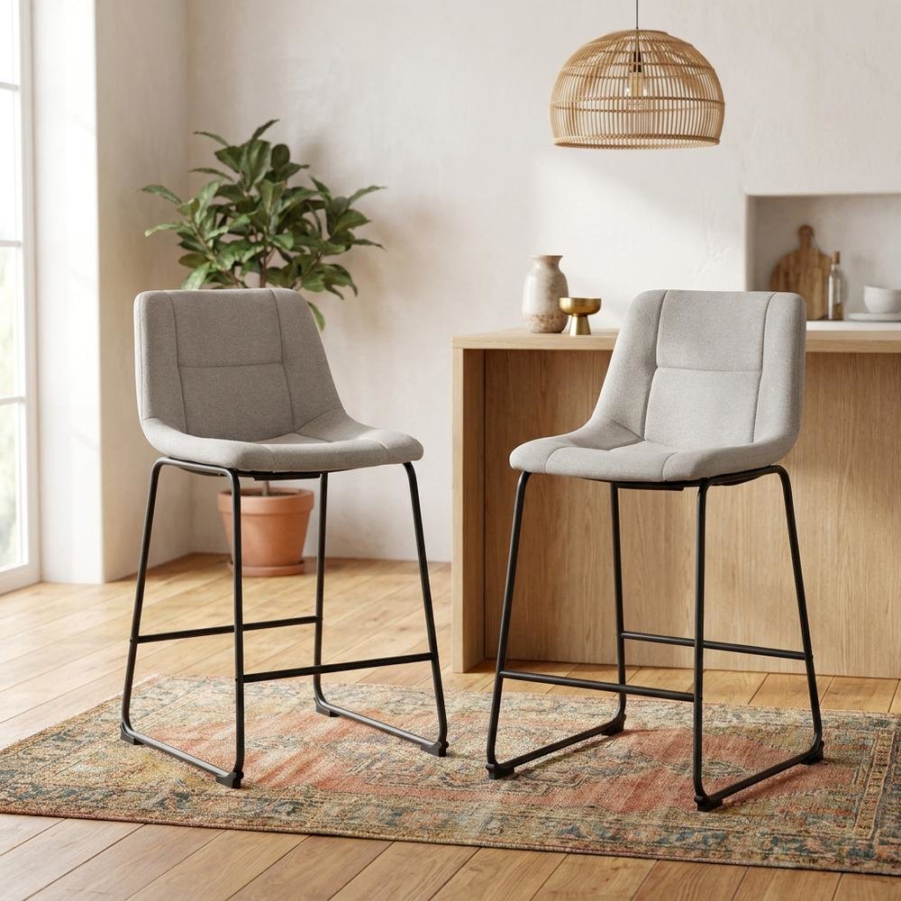 Grey upholstered dining chairs, set of 2, modern design, comfortable seating. Picture 3