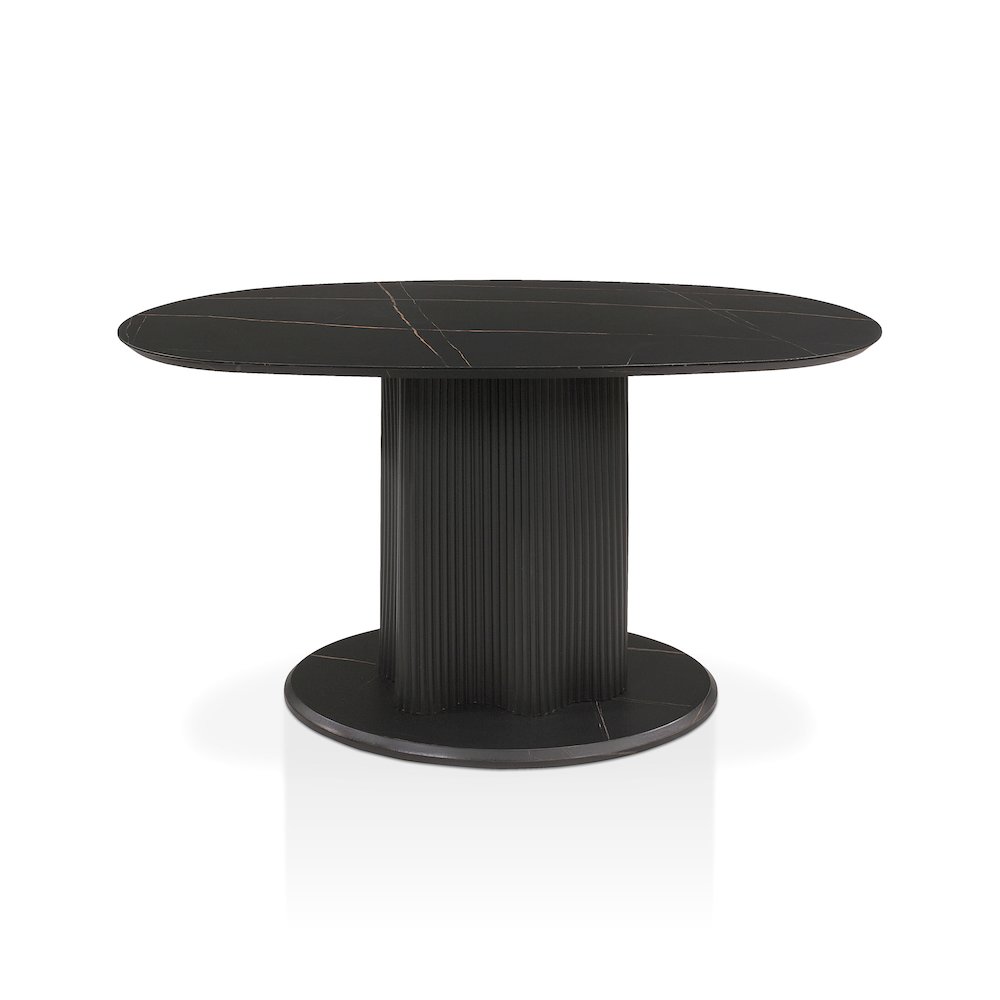 Elara Iron Base Pedestal Oval Dining Table. Picture 1