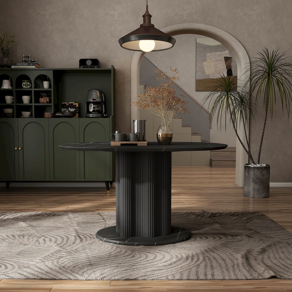 Elara Iron Base Pedestal Oval Dining Table. Picture 5