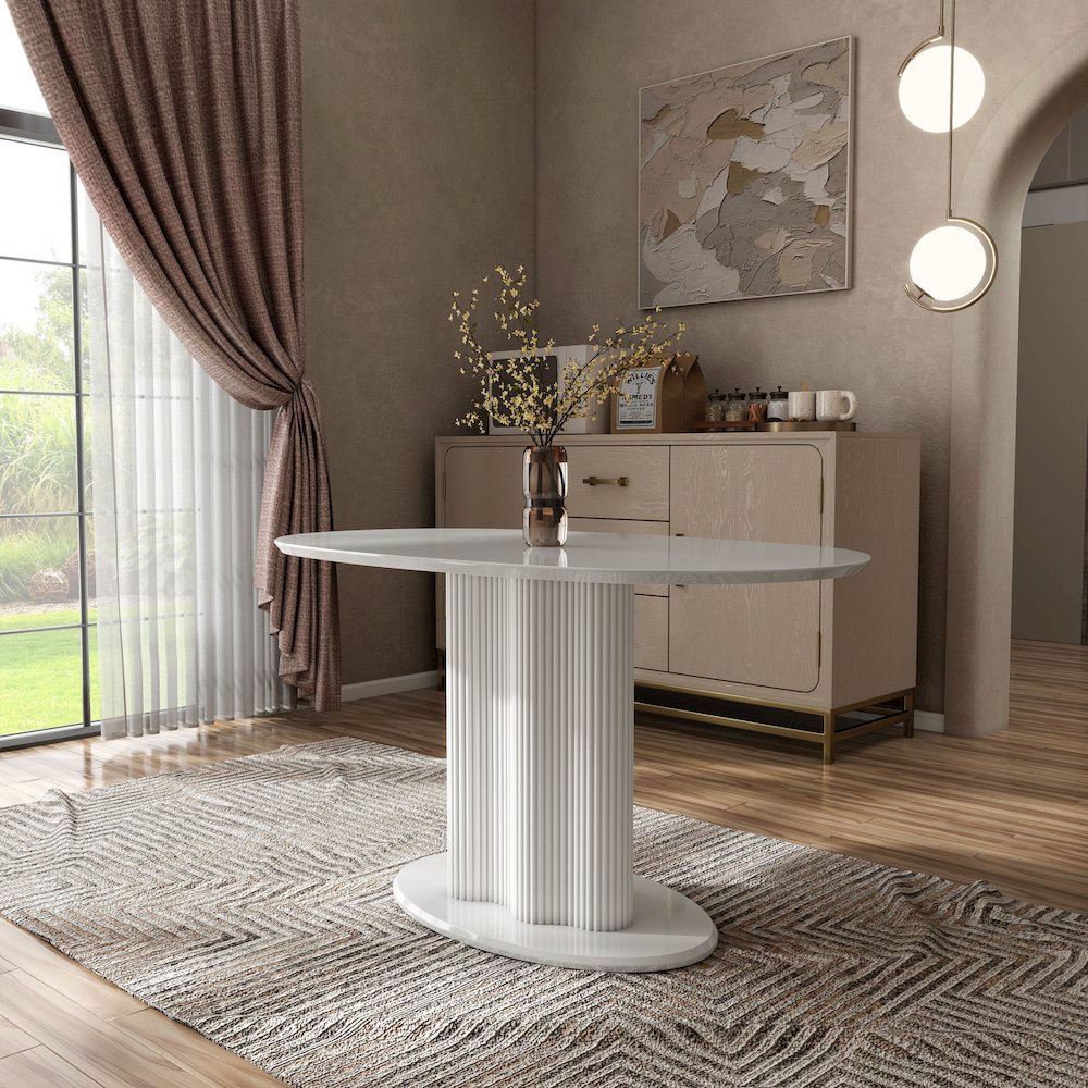 Elara Iron Base Pedestal Oval Dining Table. Picture 4
