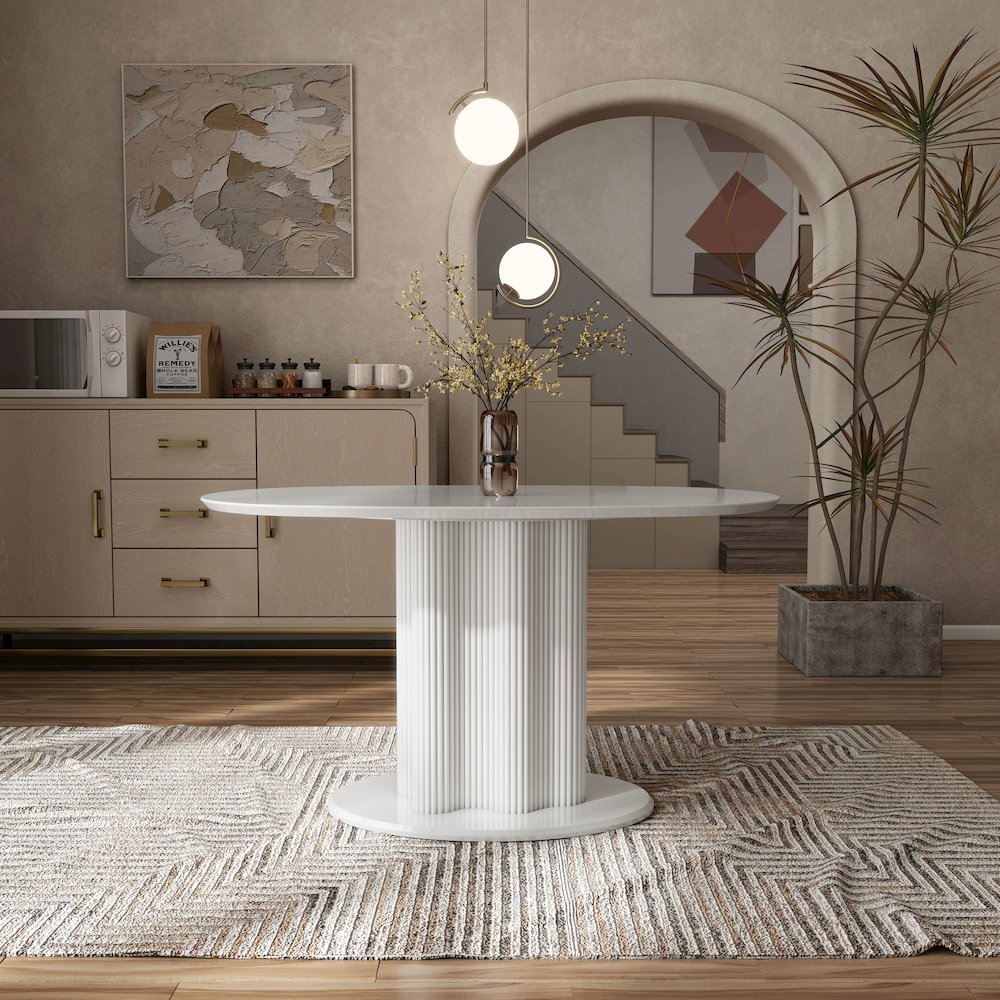 Elara Iron Base Pedestal Oval Dining Table. Picture 5