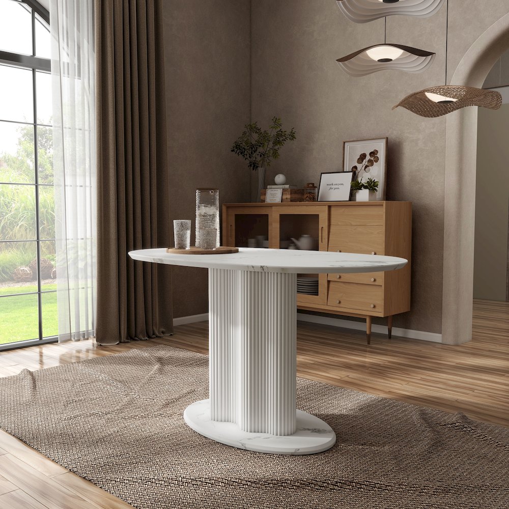 Elara Iron Base Pedestal Oval Dining Table. Picture 9