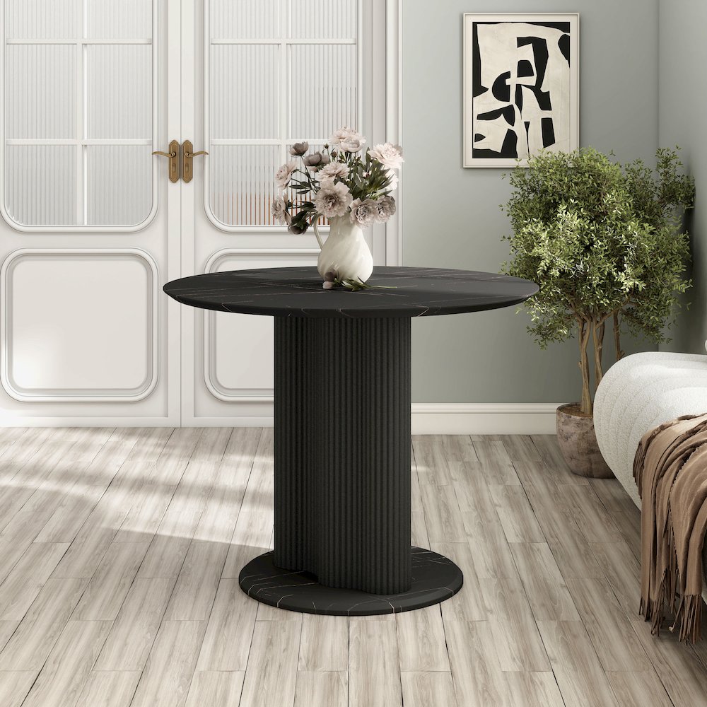 Elara Iron Base Pedestal Round Dining Table. Picture 5