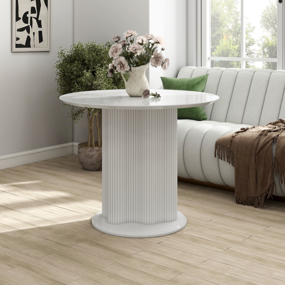 Elara Iron Base Pedestal Round Dining Table. Picture 4