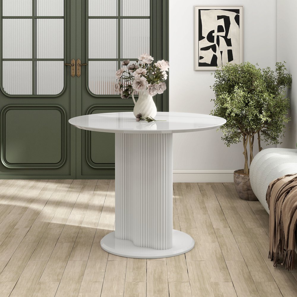 Elara Iron Base Pedestal Round Dining Table. Picture 5