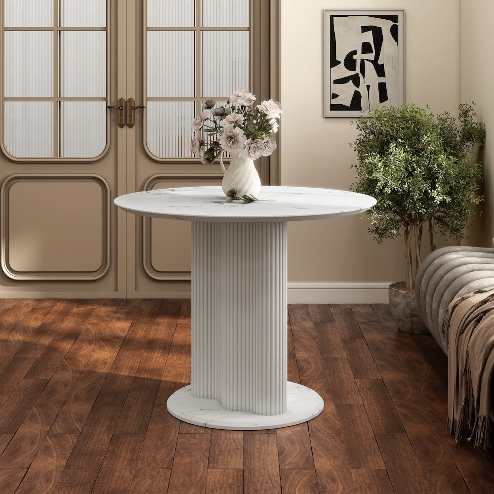 Elara Iron Base Pedestal Round Dining Table. Picture 10