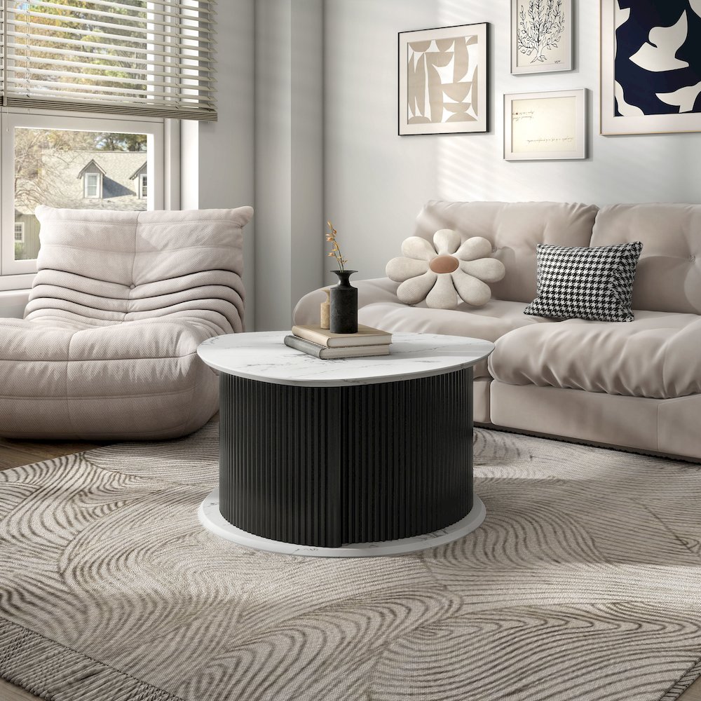 Talo Fluted Pedestal Triangle Storage Coffee Table. Picture 5