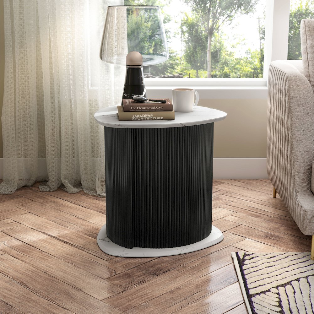 Talo Fluted Pedestal Triangle Storage End Table. Picture 5