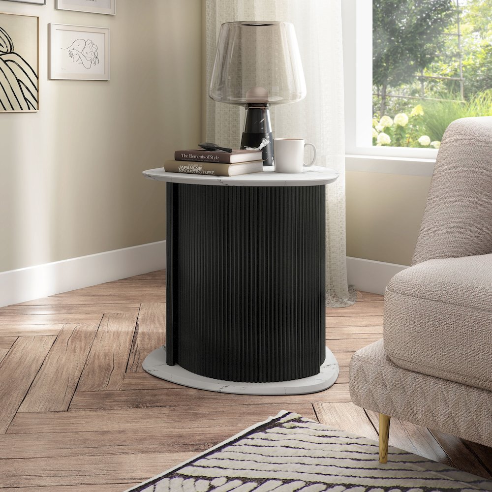 Talo Fluted Pedestal Triangle Storage End Table. Picture 4