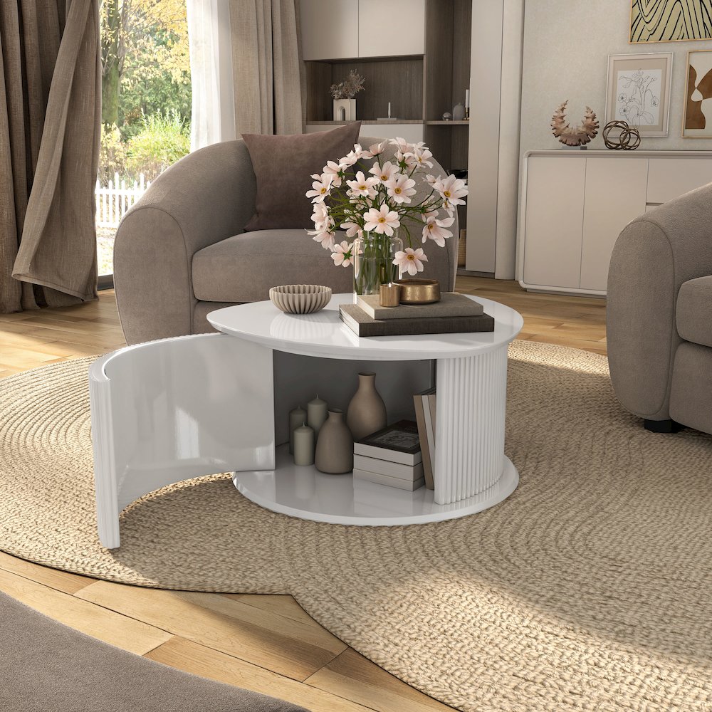 Talo Fluted Pedestal Triangle Storage Coffee Table. Picture 5
