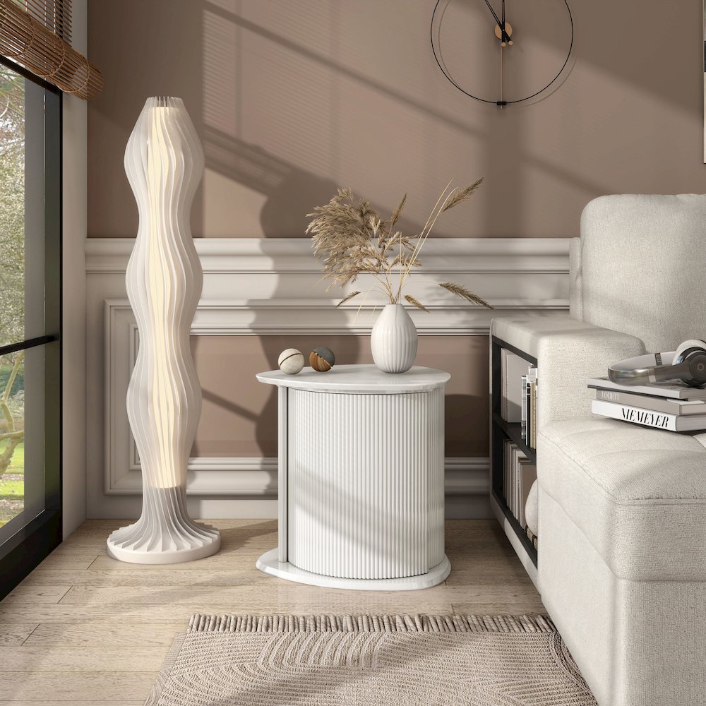 Talo Fluted Pedestal Triangle Storage End Table. Picture 4
