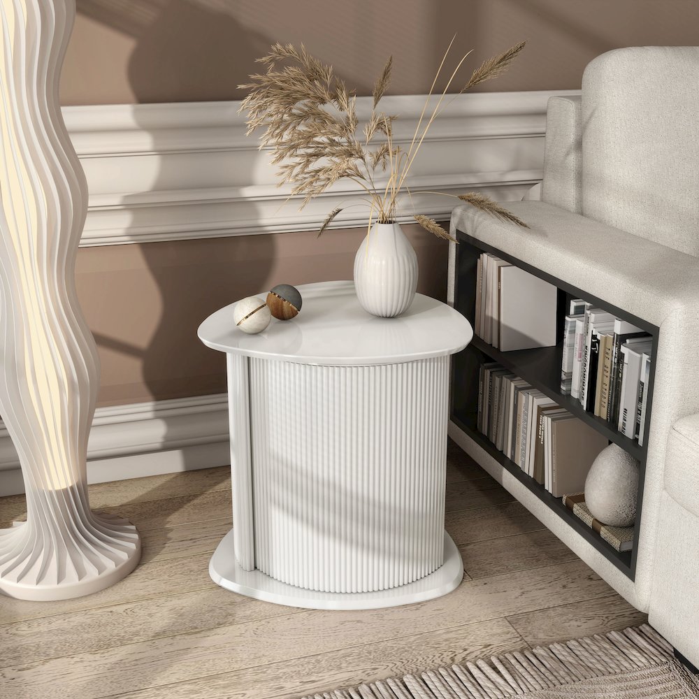 Talo Fluted Pedestal Triangle Storage End Table. Picture 5