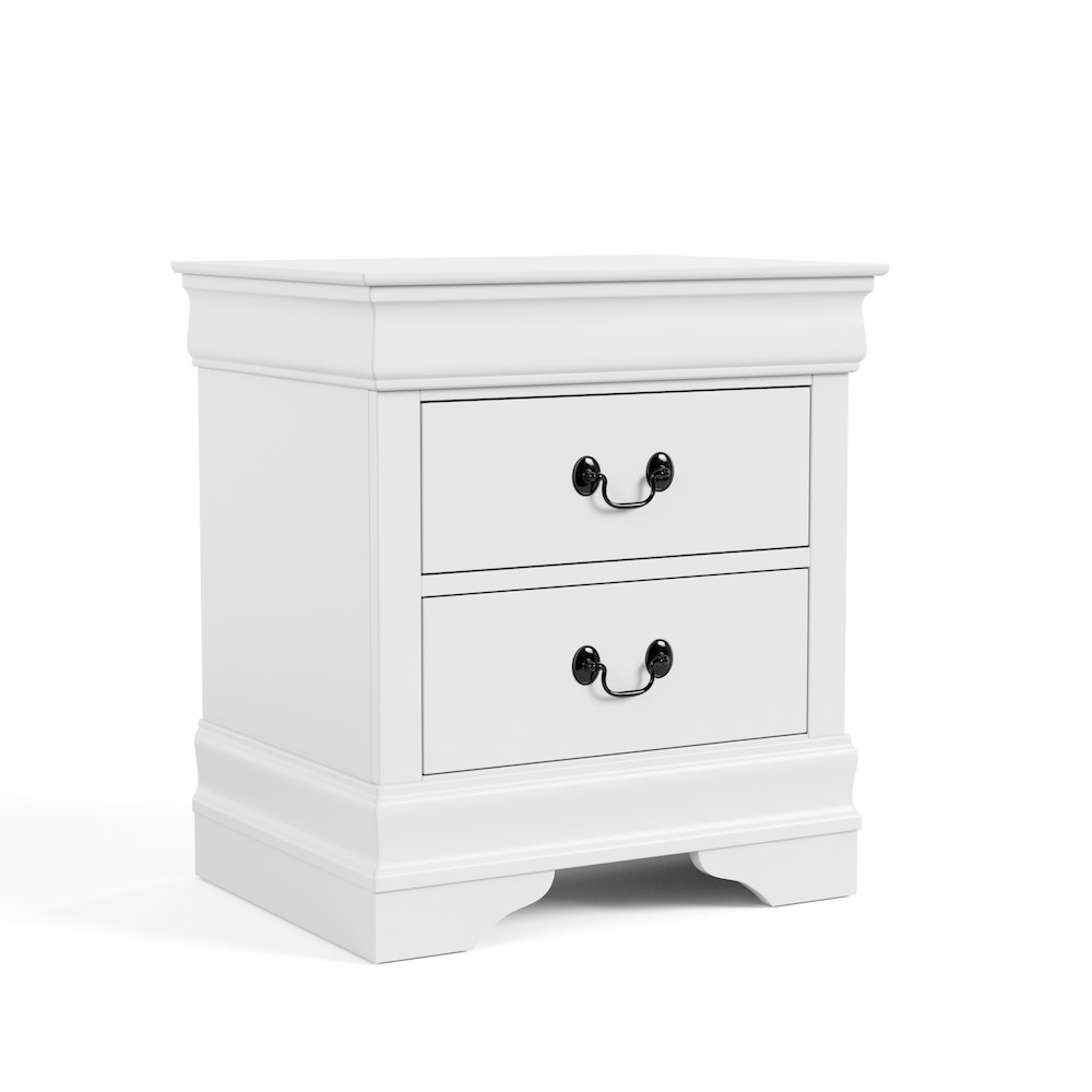 Arabella Traditional Wood 2-Drawer Nightstand in White. Picture 2