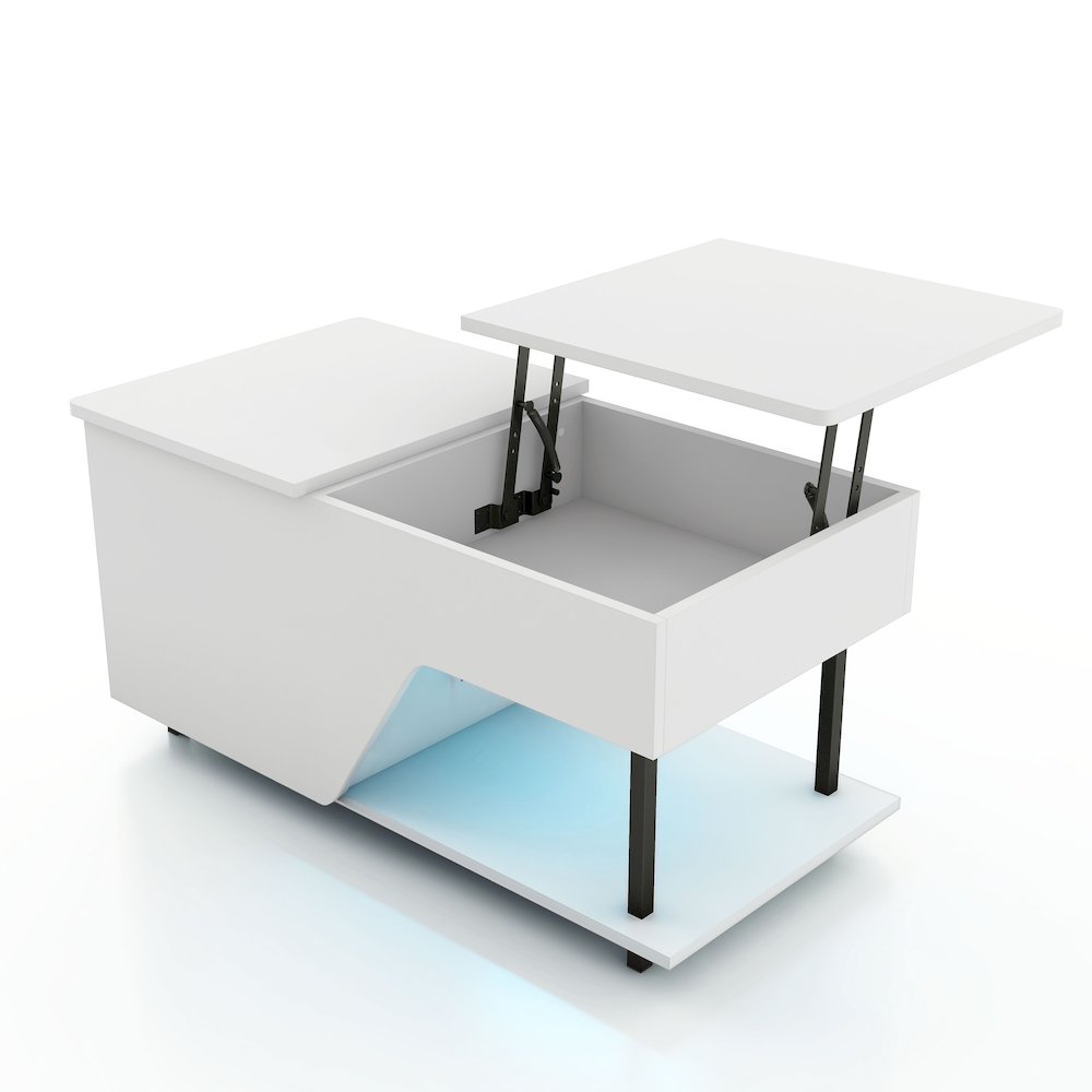 Starr White Lift Top Wood Coffee Table with RGB LED Light. Picture 3