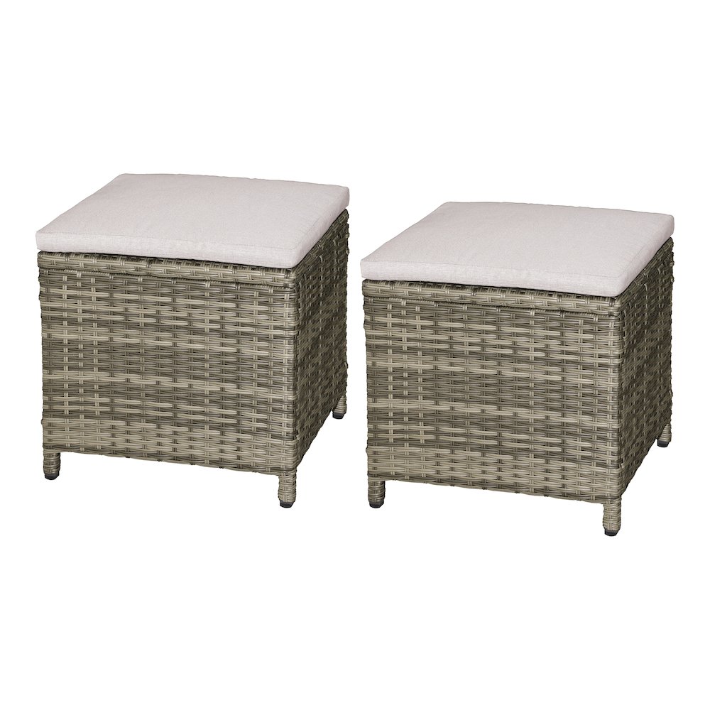 Antigua Modern Wicker Patio Ottoman (Set of 2), Brown. Picture 1