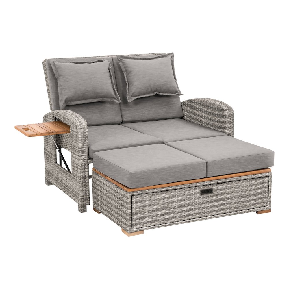 Bahia Faux Wicker Patio Reclining Lounge with Bench, Grey. Picture 2