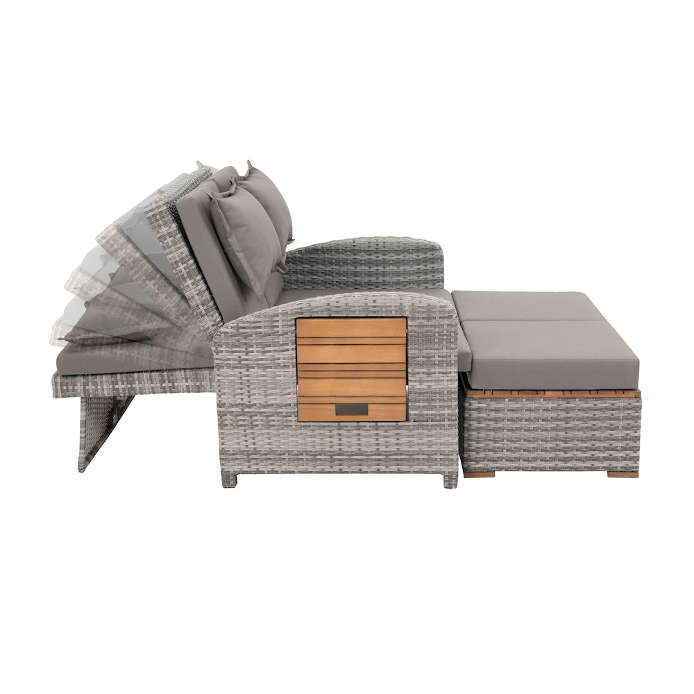 Bahia Faux Wicker Patio Reclining Lounge with Bench, Grey. Picture 3
