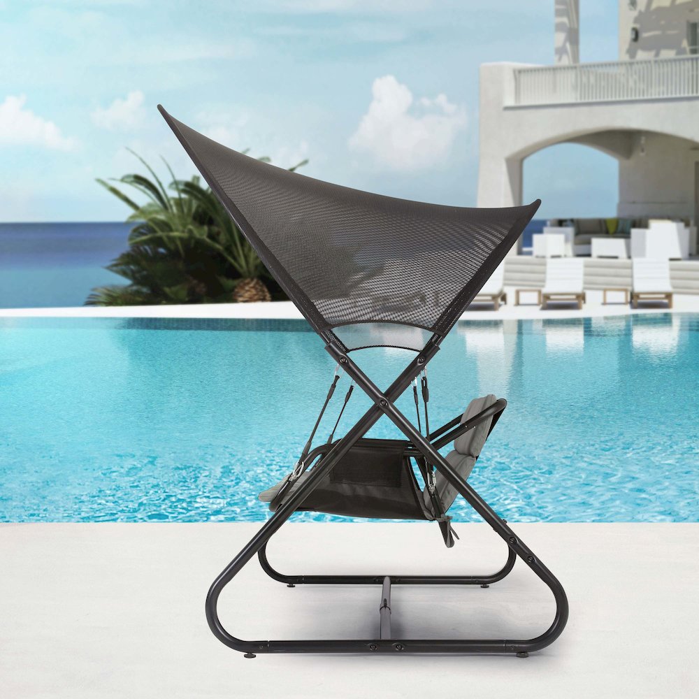 Tandor Patio Cushioned 2-Seater Swing Chair, Black. Picture 5