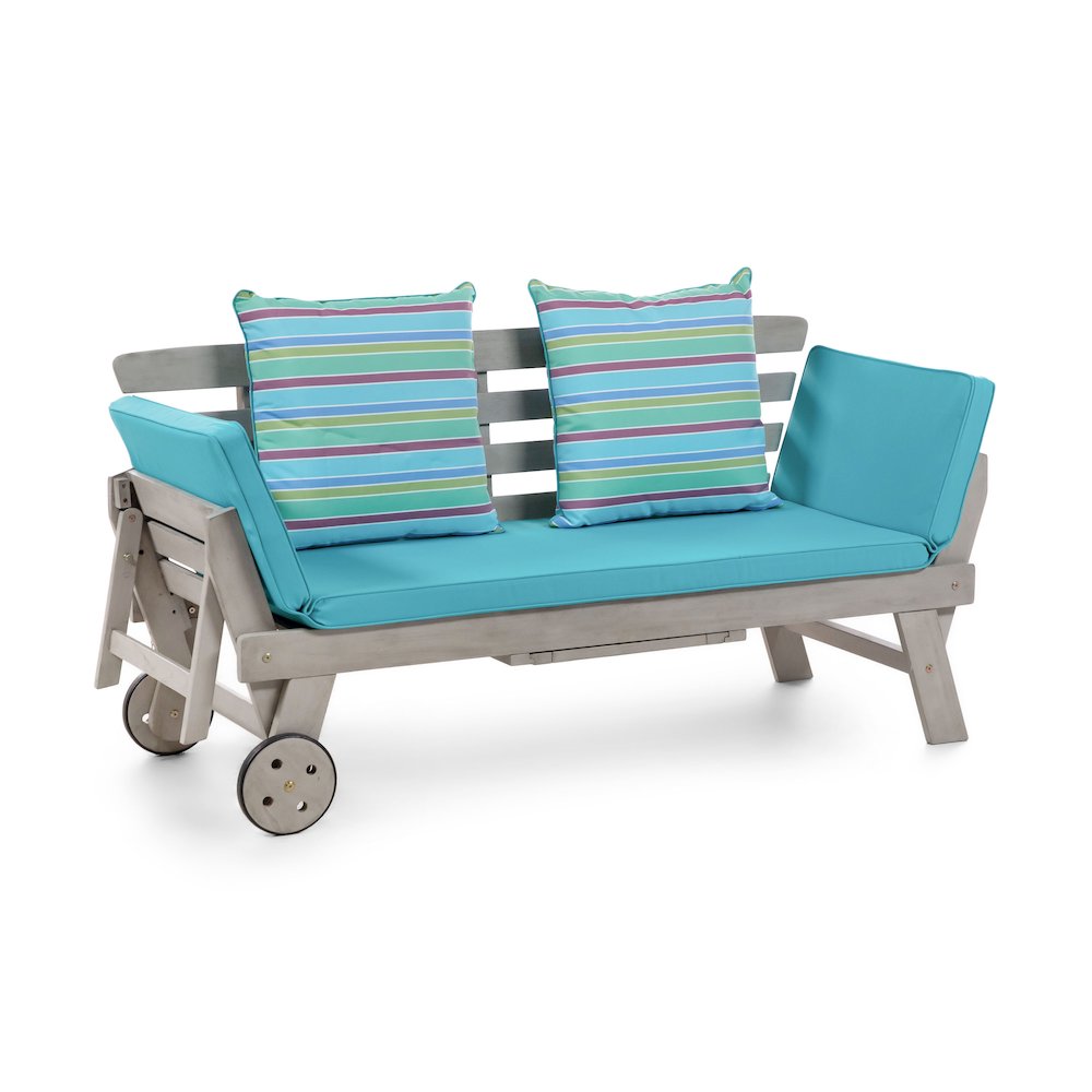 Kona Wood Modern Convertible Twin Daybed, Grey and Blue. Picture 1